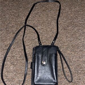 Mundi Black Leather Crossbody wallet Bag